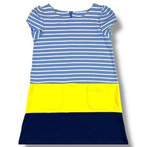 Gymboree girls dress size 6 blue white stripe yellow navy colorblock pockets
